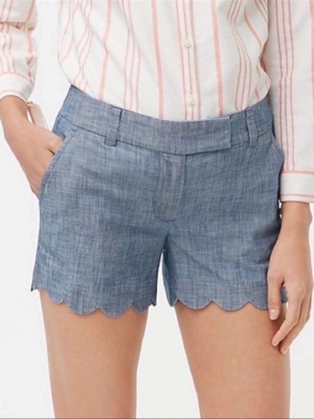 NWT J.CREW womens SHORTS blue CHAMBRAY scalloped hem CASUAL career SIZE 14